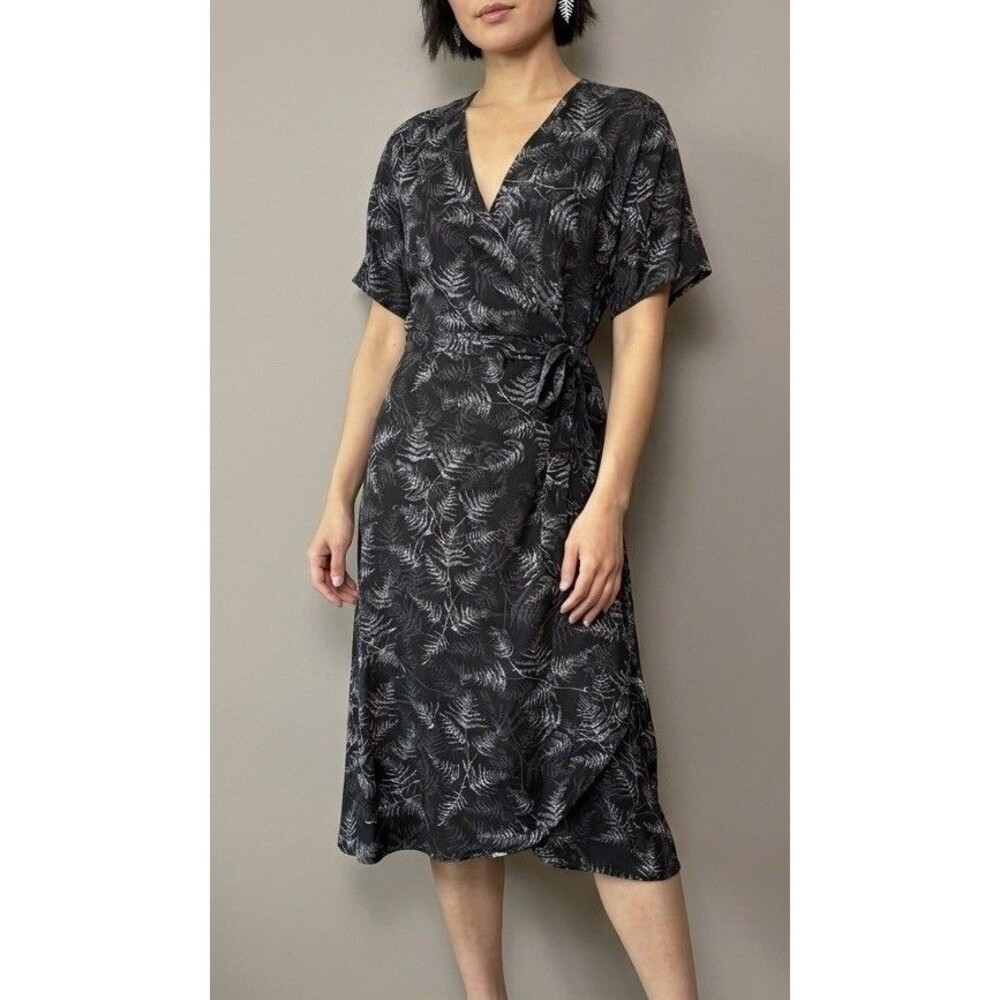 Disturbia Lunafern Wrap Midi Dress US 14 Black White Fern Print Goth Whimsigoth